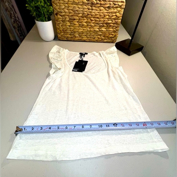 PAIGE Giulia Eyelet Flutter Sleeve Linen Tank, Color White, Extra Small, NWT - Picture 4 of 12